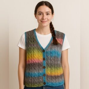 Hand knit sweater vest Gray Multi Color